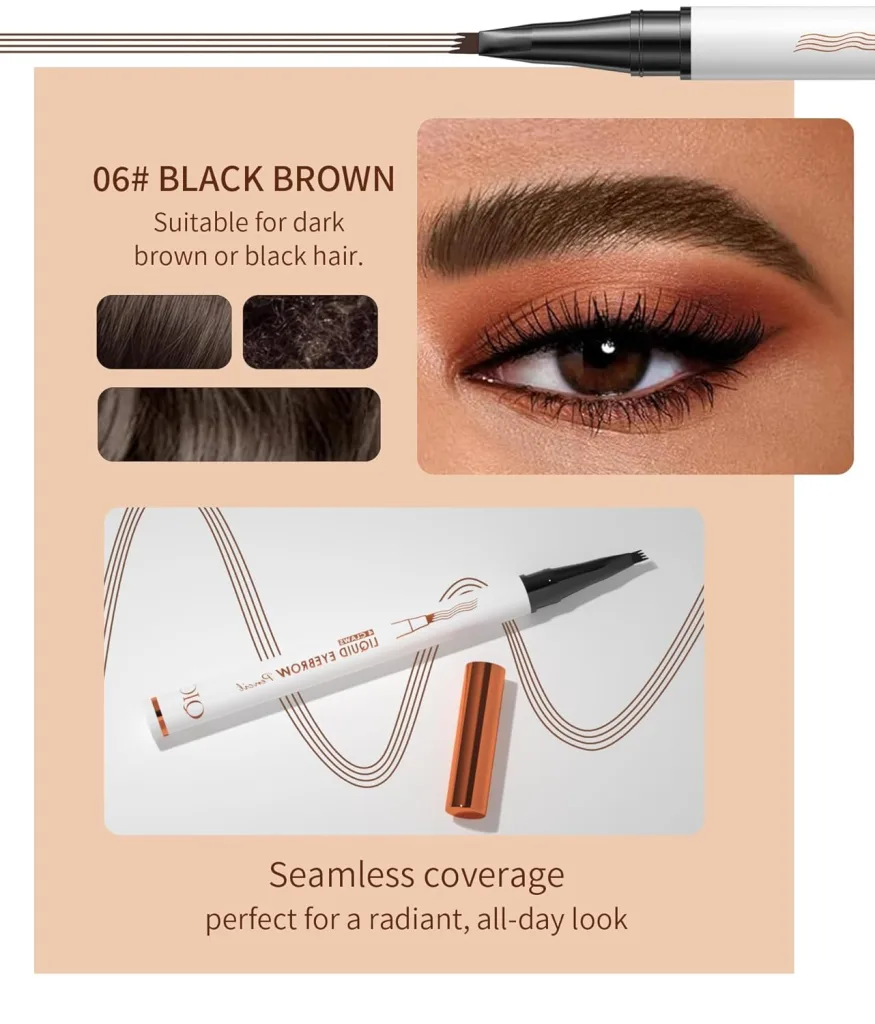 Achieve Perfect Brows with the 2 Pcs Microblading Eyebrow Pen – 2025 Upgraded Waterproof 4-Tip Pencil (06 Black Brown)