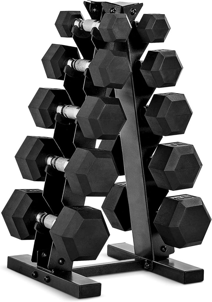 CAP Barbell Rubber Dumbbell Set with Rack – Home Gym Essential