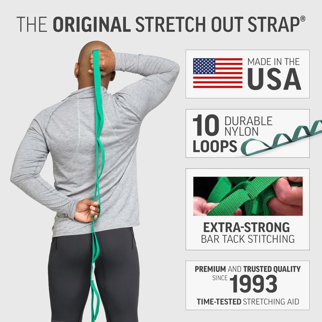 The OPTP The Original Stretch Out Strap with Exercise Book is a durable, guided stretching tool designed to improve flexibility and muscle recovery. It includes an instructional book to help users stretch safely and effectively at home.