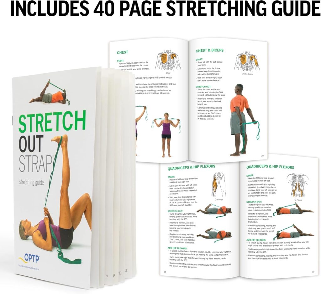 The OPTP The Original Stretch Out Strap with Exercise Book is a durable, guided stretching tool designed to improve flexibility and muscle recovery. It includes an instructional book to help users stretch safely and effectively at home.