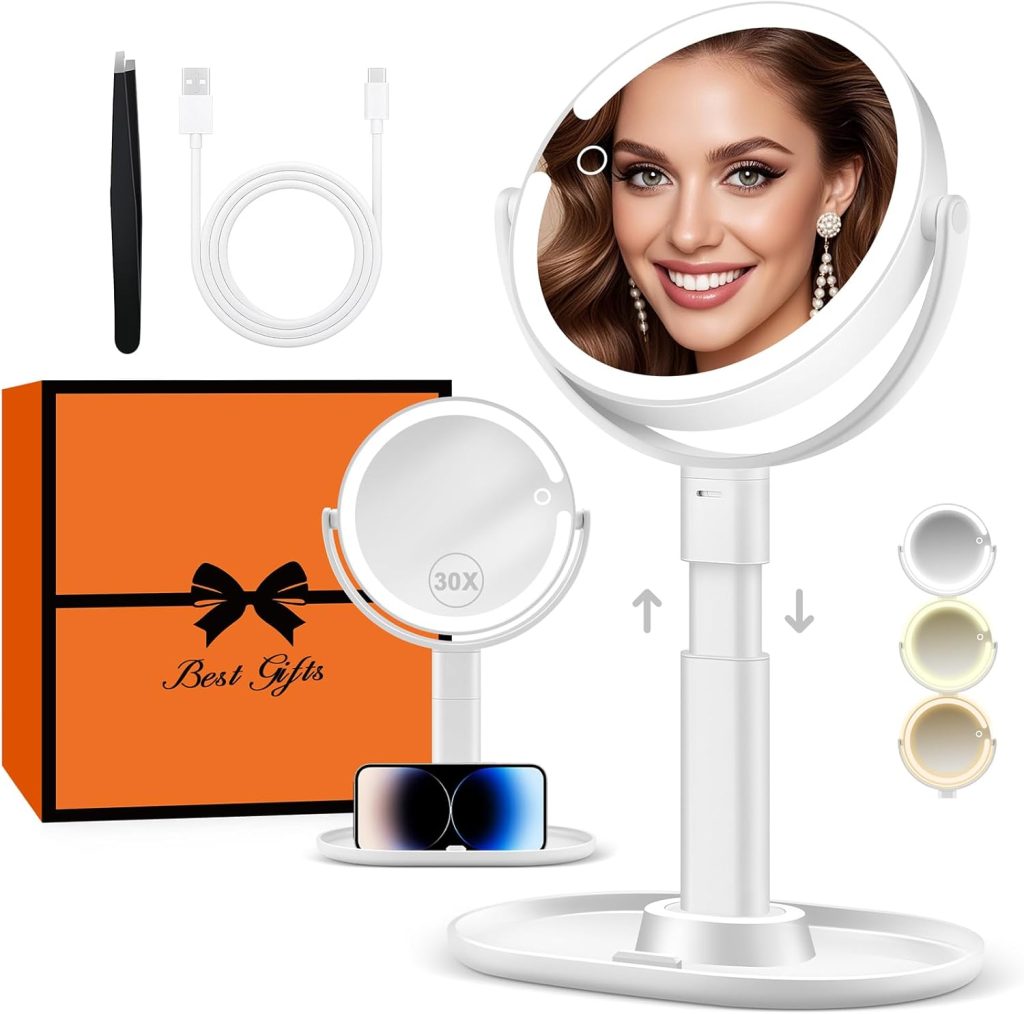 A powerful 30X magnification mirror with built-in lighting designed for ultra-precise grooming and makeup application. Ideal for women who want confidence in every detail.