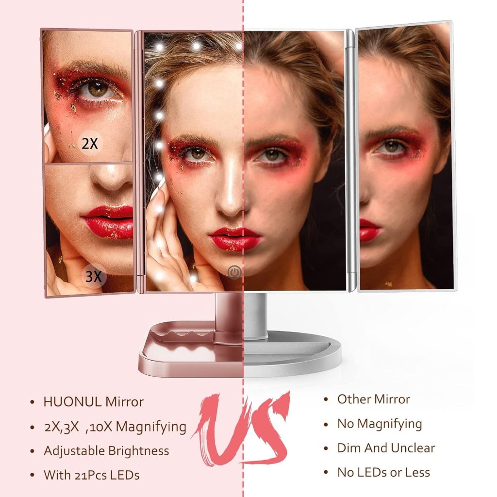 The HUONUL Lighted Makeup Mirror 10X/3X/2X is a portable vanity mirror designed for precision makeup application with adjustable lighting and touch control. After testing it myself, I found it especially helpful for detailed tasks like eyeliner, brow shaping, and skincare routines.