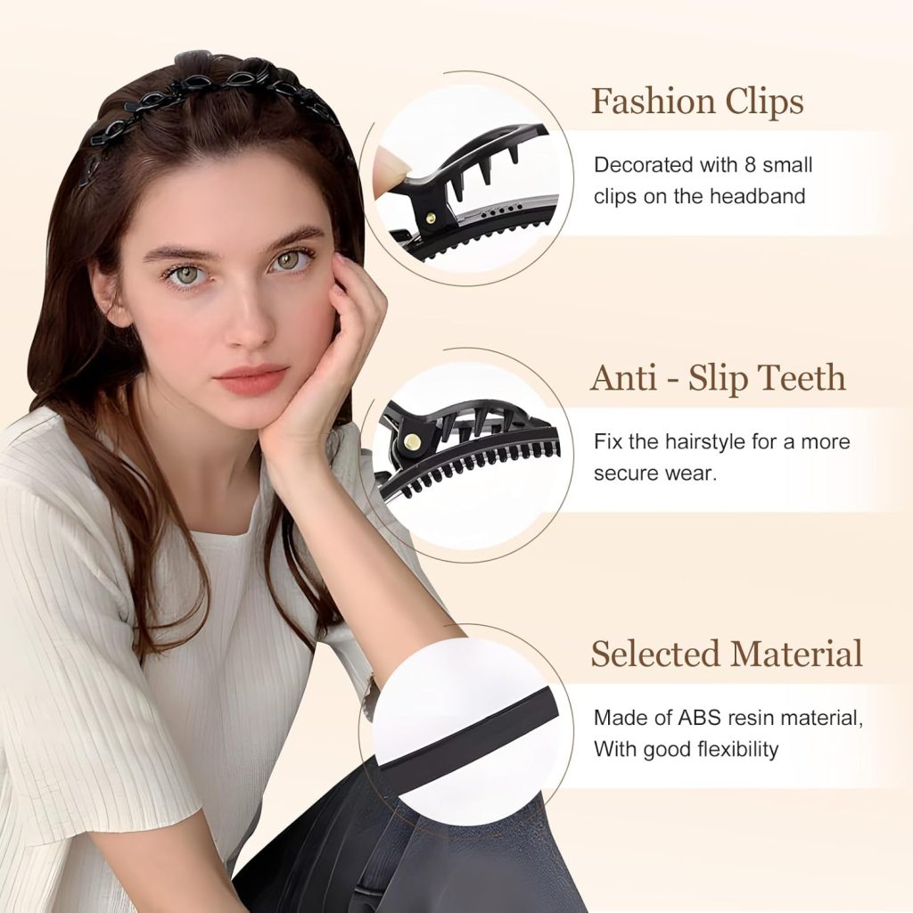 The Headband with Clips is a no-heat styling tool designed to create layered, voluminous hairstyles quickly and comfortably. Ideal for women and girls who want effortless daily styling without hair damage.