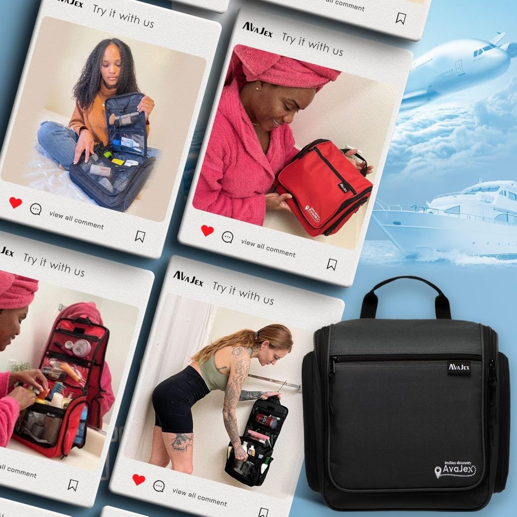 A waterproof hanging toiletry bag designed to keep skincare, cosmetics, and hygiene products organized, protected, and easy to access while traveling. Ideal for maintaining cleanliness and confidence wherever you go.