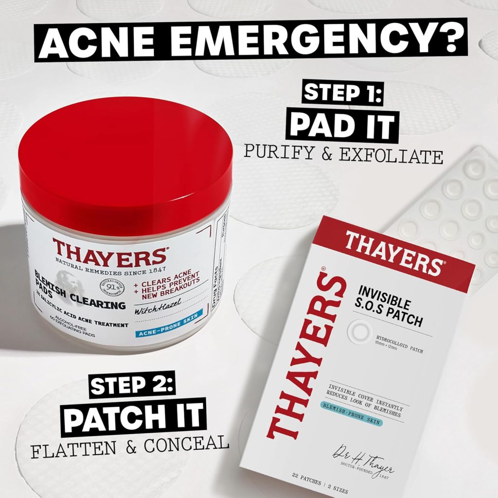 Thayers Blemish Clearing Acne Pads combine salicylic acid with soothing witch hazel to gently target breakouts. Ideal for sensitive skin, they cleanse without stripping or irritation.
