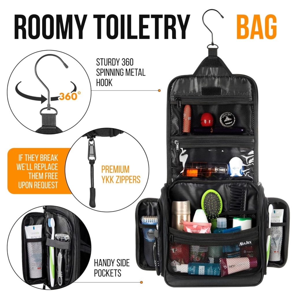 A waterproof hanging toiletry bag designed to keep skincare, cosmetics, and hygiene products organized, protected, and easy to access while traveling. Ideal for maintaining cleanliness and confidence wherever you go.