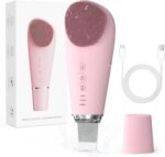 2 in 1 Electric Face Scrubber Silicone Facial Cleansing Brush, Exfoliator Scrubber & Skin Spatula Pore Cleaner Blackhead Remover Tools, Waterproof Face Brush Exfoliating Deep Cleaning Massager, Pink