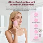 2 in 1 Electric Face Scrubber Silicone Facial Cleansing Brush, Exfoliator Scrubber & Skin Spatula Pore Cleaner Blackhead Remover Tools, Waterproof Face Brush Exfoliating Deep Cleaning Massager, Pink