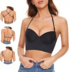 Low Back Bras for Women-Seamless Invisible Backless Bra-Lightly Lined Demi Multiway Bra No Show Low Cut Halter Bras