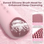 2 in 1 Electric Face Scrubber Silicone Facial Cleansing Brush, Exfoliator Scrubber & Skin Spatula Pore Cleaner Blackhead Remover Tools, Waterproof Face Brush Exfoliating Deep Cleaning Massager, Pink