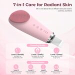 2 in 1 Electric Face Scrubber Silicone Facial Cleansing Brush, Exfoliator Scrubber & Skin Spatula Pore Cleaner Blackhead Remover Tools, Waterproof Face Brush Exfoliating Deep Cleaning Massager, Pink