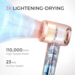 Blow Dryer with Comb, TYMO AIRHYPE Compact 200 Million lonic Hair Dryer with Diffuser, Fast Dry Pink Blow Dryer for Women 110,000RPM Portable Hairdryer for Curly Hair, 4 Temps & 2 Speeds