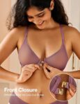 Deyllo Women's Front Closure Sexy See-Through Underwire Bra Sheer Unlined Racerback Bra for Everyday